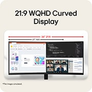LG 34-tolline UltraWide, WQHD Curved (1800R) 120 Hz monitor, LG 34-tolline 21:9 WQHD kumer ekraan võrreldes 27-tollise 16:9 ekraaniga, illustreerides laiendatud horisontaalset tööruumi., 34U601B-B, thumbnail 5