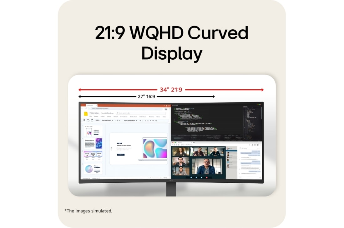LG UltraWide™ 34-tolline 144 Hz WQHD kumer (1800R) monitor 34U640B USB-C, HDR 10 ja sRGB 99% (tüüp.) toega, LG 34-tolline 21:9 WQHD kumer ekraan võrreldes 27-tollise 16:9 ekraaniga, illustreerides laiendatud horisontaalset tööruumi., 34U640B-B, thumbnail 5
