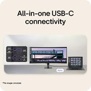 LG UltraWide™ 34-tolline 144 Hz WQHD kumer (1800R) monitor 34U640B USB-C, HDR 10 ja sRGB 99% (tüüp.) toega, LG UltraWide kumer monitor on ühendatud sülearvutiga, esile on tõstetud USB-C, DisplayPort ja HDMI pordid., 34U640B-B, thumbnail 7