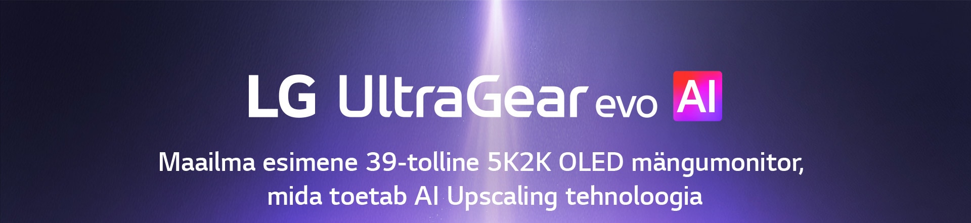 UltraGear™ evo AI logo futuristlikus neoonvalgustusega ruumis.
