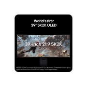LG 39-tolline UltraGear evo GX9, maailma esimene 39'' 5K2K OLED-mängumonitor, LG UltraGear 39GX950B 39-tolline 5K2K 21:9 kumer OLED-mängumonitor, mis kuvab tegevusmängu stseeni, rõhutades ülilaia eraldusvõimet ja kaasahaaravat mängukogemust., 39GX950B-B, thumbnail 6