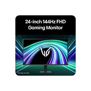 LG 24-tolline UltraGear™ G4, FHD 144Hz mängumonitor, Mängumonitori eestvaade futuristlikus neoonstiilis keskkonnas., 24G411B-B, thumbnail 5
