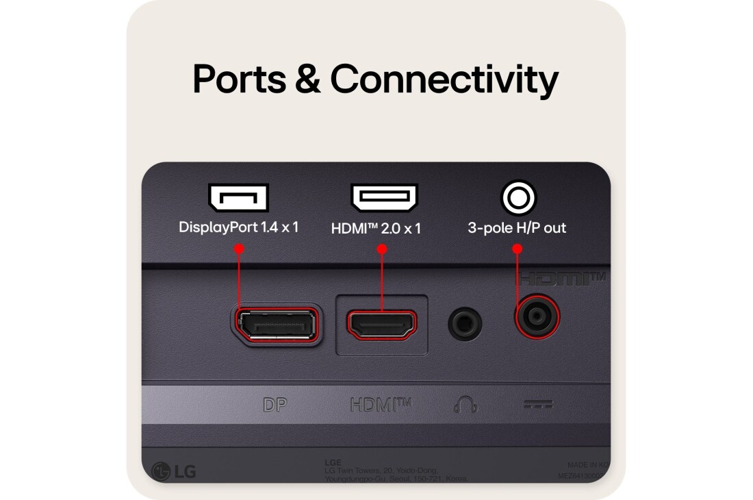 LG 24-tolline UltraGear™ G4, FHD 144Hz mängumonitor, Mängumonitori tagantvaade, kus on näha selle ühenduvuspordid, sh HDMI™ 2.0 sisend ja üks DisplayPort 1.4 port., 24G411B-B, thumbnail 12