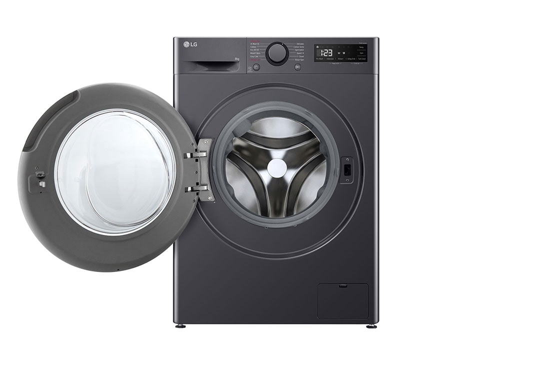 LG pesumasin 8kg | Sügavus 475 mm | A-10% | R5 seeria | Must | AI DD™ | Steam™ | Inverter Direct Drive™, Front door open view, F2WR508SBM, thumbnail 2