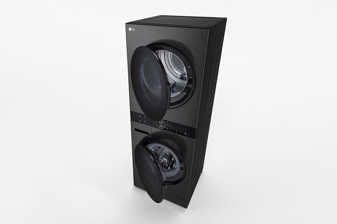 LG WashTower, pesumasin 12kg, kuivati 10kg | A-10%/A+++ | AIDD | TurboWash360 | Sügavus 66cm | Must | Aur | WT1210BBF, SIDE VIEW WITH DOOR OPEN, WT1210BBF, thumbnail 4