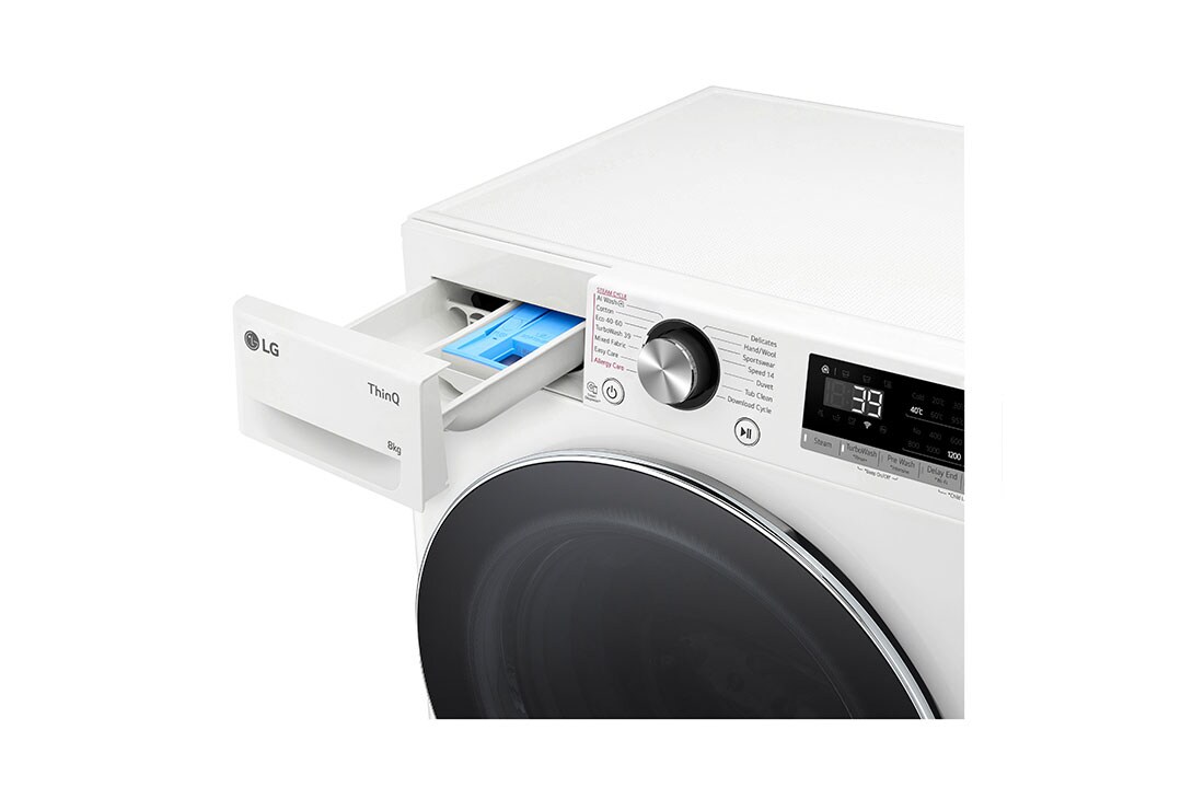 LG kitsas pesumasin 8kg I AIDD | R7 Seeria&nbsp;A-10% | Sügavus 47.5cm | Valge | &nbsp;Turbowash360&nbsp; | Aur | &nbsp;WiFi | F2WR708S3W, Detergent port view, F2WR708S3W, thumbnail 5