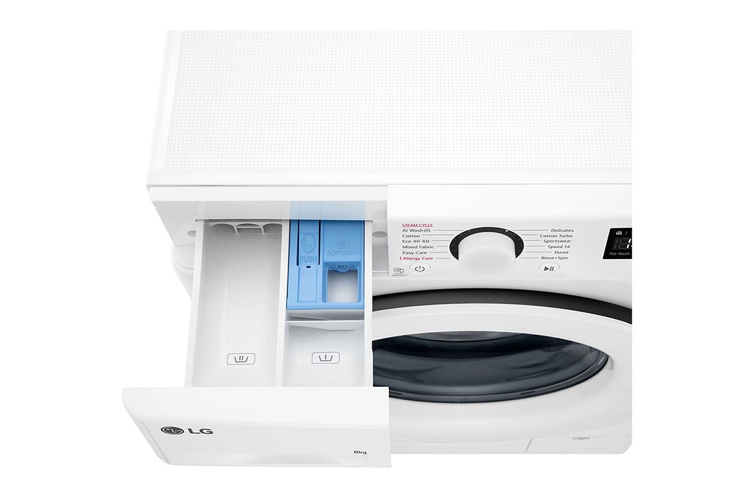 LG kitsas pesumasin 8kg I AIDD | R5 Seeria&nbsp;A-10% | Sügavus 47.5cm | Valge | Aur | F2WR508SWW, Detergent open view , F2WR508SWW, thumbnail 7