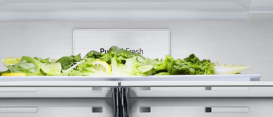 Lähivaade metal fresh sildist külmiku sees.