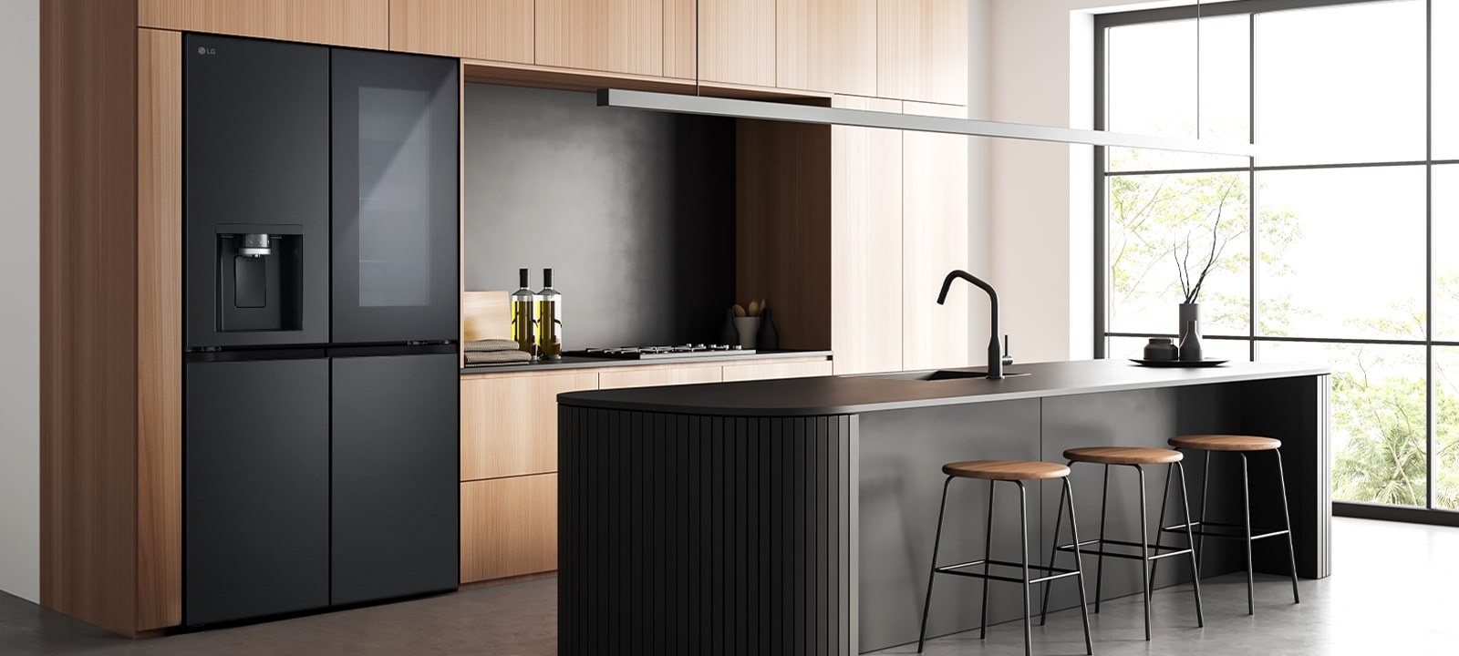 Moodne köögikujundus InstaView külmikuga.