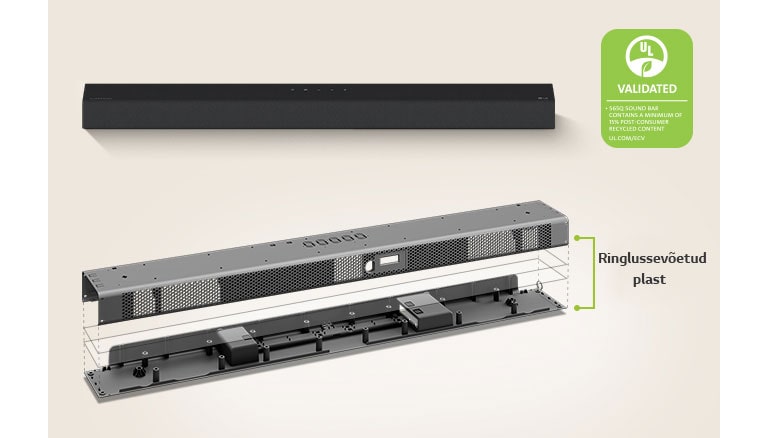 Eespool on soundbari metallraami kujutis ning taga soundbari esikülje vaade.
