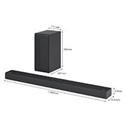 LG Soundbar S65Q, diagonaalne vaade soundbari tagumisele kõlarile koos suurusega, S65Q, thumbnail 3