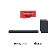 LG 400W, 3.1.3 kanaliga SC9S LG Soundbar helisüsteem koos Dolby Atmos-ga, ideaalne sobivus LG OLED evo AI C-seeria TV, Soundbari ja bassikõlari eestvaade, SC9S, thumbnail 1