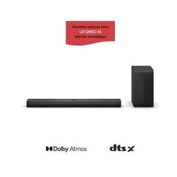LG Soundbar S70TY ribakõlari ja bassikõlari eestvaade