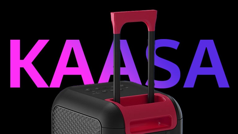 Lähivõte teleskoopkäepidemest. Taustal on kujunduslikul eesmärgil kirjutatud sõna „KAASA“.