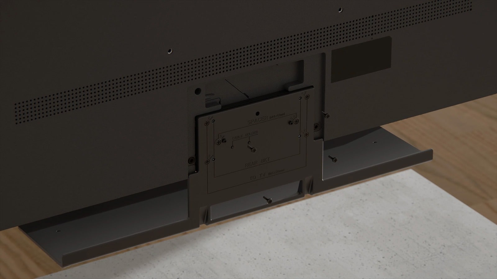 A video clip is available on the above. Below 3 gray-filtered images are shown, a bracket, stand and a wall-mount TV from the left.