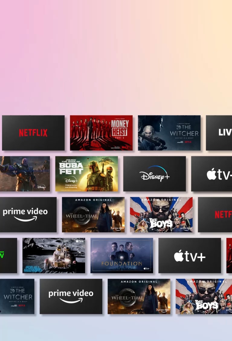 Ilmub ridamisi OTT-sisu, näidates samal ajal OTT-pakkuja logo ja pakutava sisu pisipilte.