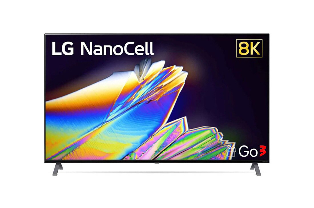 LG 65-tolline NanoCell 8K teler koos protsessor α9 ja helisüsteem Dolby Atmos, front view with infill image and logo, 65NANO953NA
