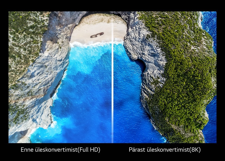 Loodusvaadet kujutav pilt enne ja pärast üleskonvertimist