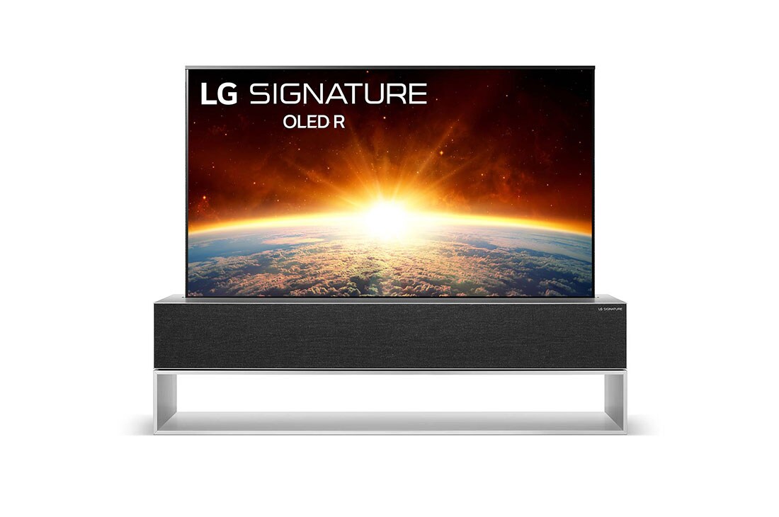 LG 65-tolline OLED 4K teler, eestvaade koos täitepildiga, OLED65RX9LA