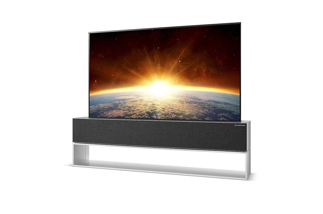 LG 65-tolline OLED 4K teler, Külgvaade 30 kraadi alt koos täitepildiga, OLED65RX9LA, thumbnail 4