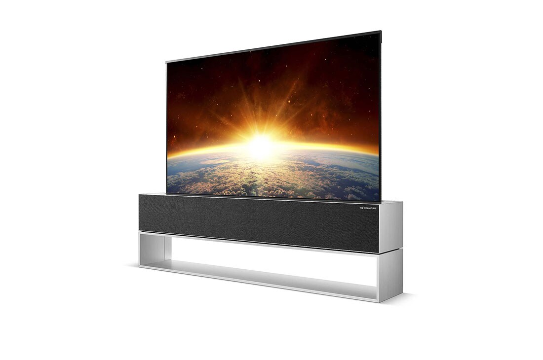 LG 65-tolline OLED 4K teler, Külgvaade 60 kraadi alt koos täitepildiga, OLED65RX9LA, thumbnail 5