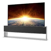 LG 65-tolline OLED 4K teler, Külgvaade 30 kraadi alt koos täitepildiga, OLED65RX9LA, thumbnail 4