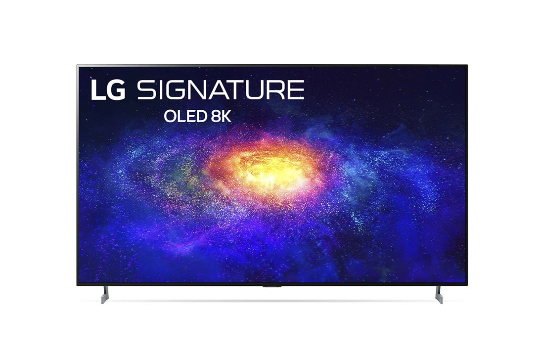 LG 77-tolline OLED 8K teler, Eestvaade koos täitepildiga, OLED77ZX9LA