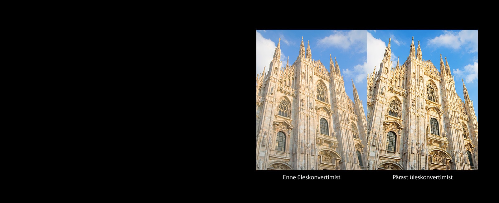 Katoliku kirikut kujutav pilt enne ja pärast üleskonvertimist