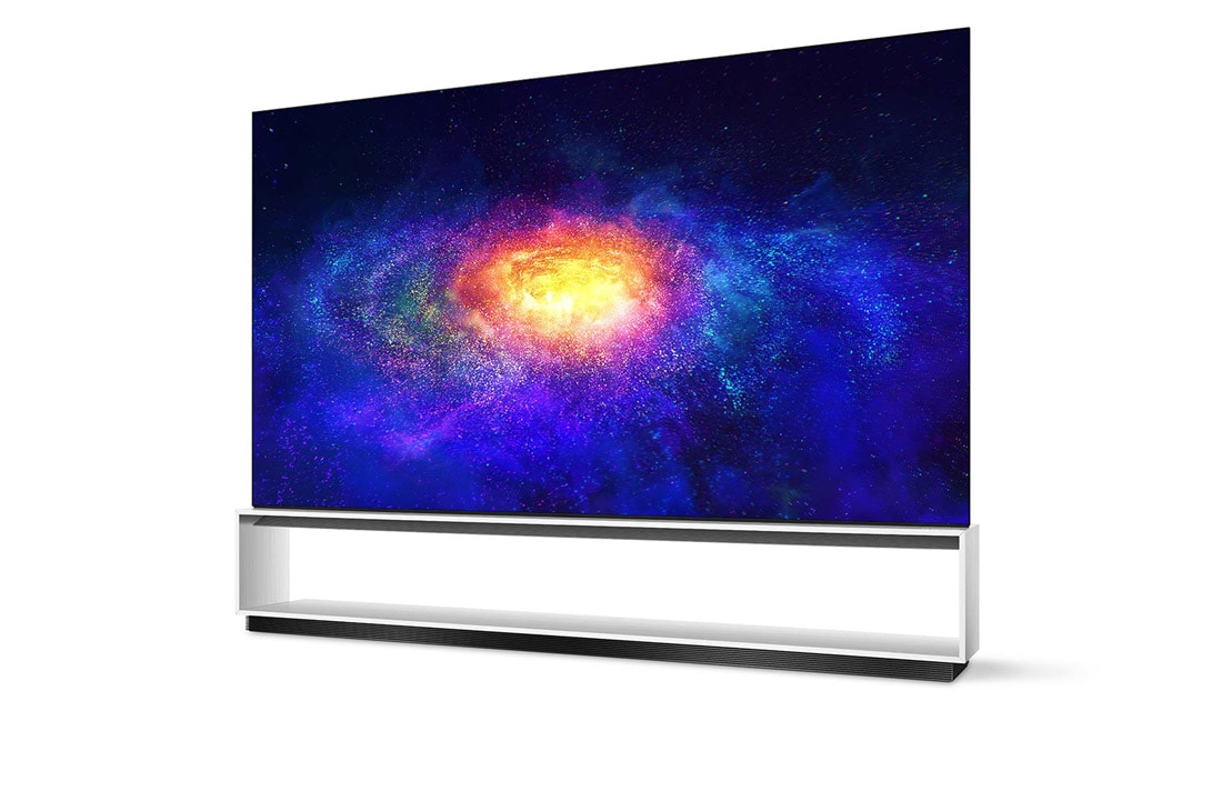 LG 88-tolline OLED 8K teler, Külgvaade 30 kraadi alt koos täitepildiga, OLED88ZX9LA, thumbnail 2