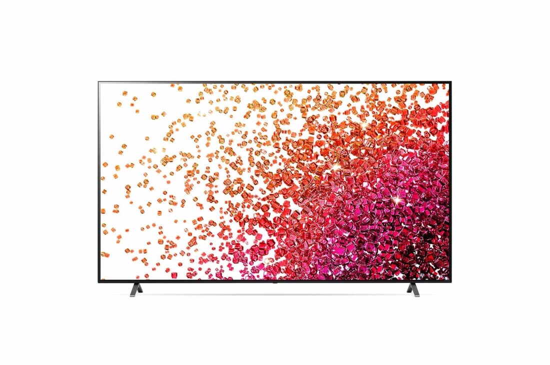 LG 75-tolline NanoCell 4K teler koos protsessor α7 ja helisüsteem Dolby Atmos, eestvaade koos täitepildiga, 75NANO753PA, thumbnail 2