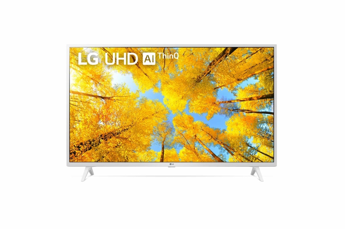 LG 43-tolline UHD 4K teler 43UQ7690, LG UHD-teleri esivaade täitekujutise ja toote logoga, 43UQ76903LE