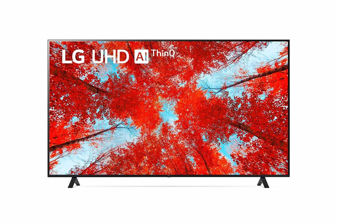 LG 75-tolline UHD 4K teler 75UQ9000, LG UHD-teleri esivaade täitekujutise ja toote logoga, 75UQ90003LA