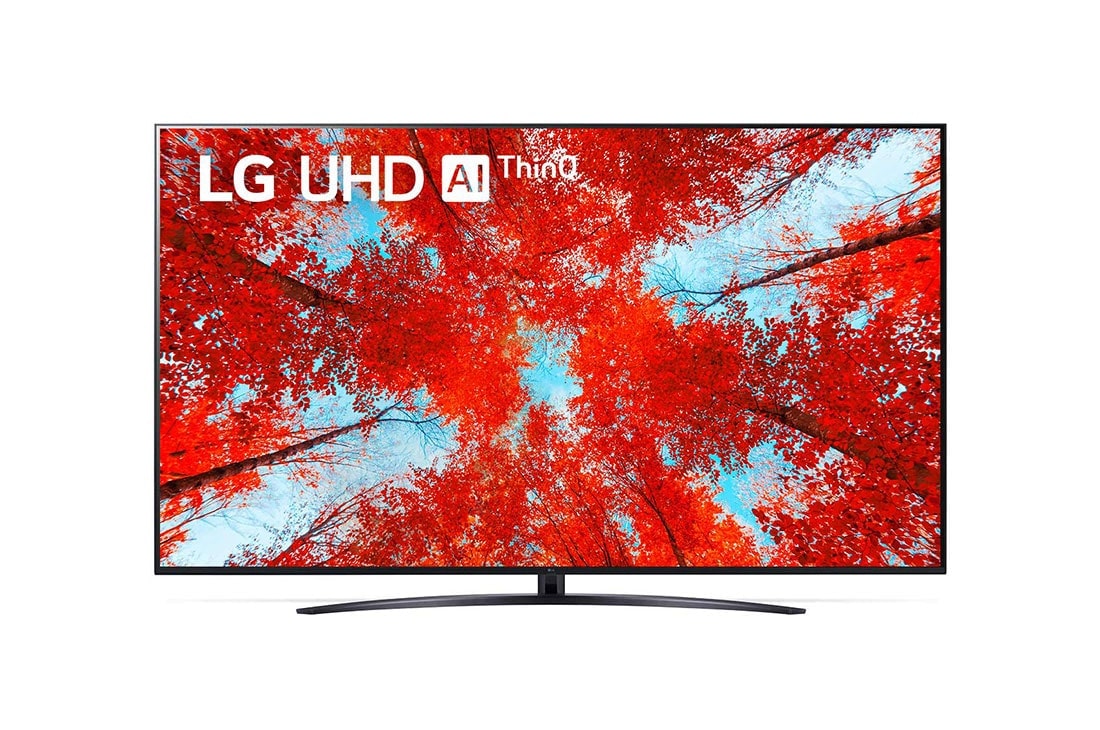 LG 75-tolline UHD 4K teler 75UQ9100, LG UHD-teleri esivaade täitekujutise ja toote logoga, 75UQ91003LA