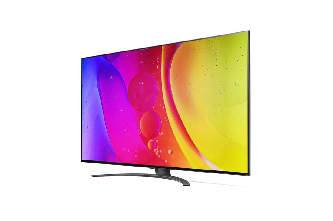 LG 65-tolline NanoCell 4K teler koos protsessor α5 ja helisüsteem Dolby Atmos, Külgvaade 30 kraadi alt koos täitepildiga, 65NANO823QB, thumbnail 3