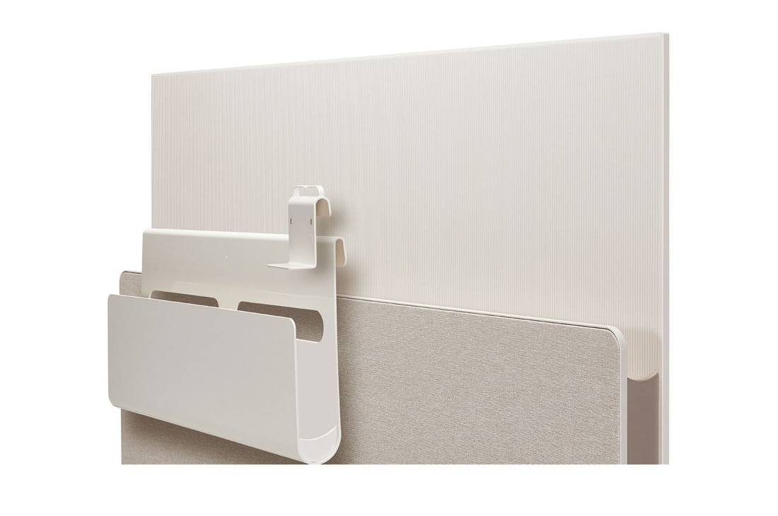 LG  LG OLED | Objet collection ''Pose'' , Posé teler tagantvaates, teleriekraan on paremale suunatud, trükiseriiuli kohale on kuvatud kaabli- ja tarvikusahtel ning konks., 55LX1Q3LA, thumbnail 9