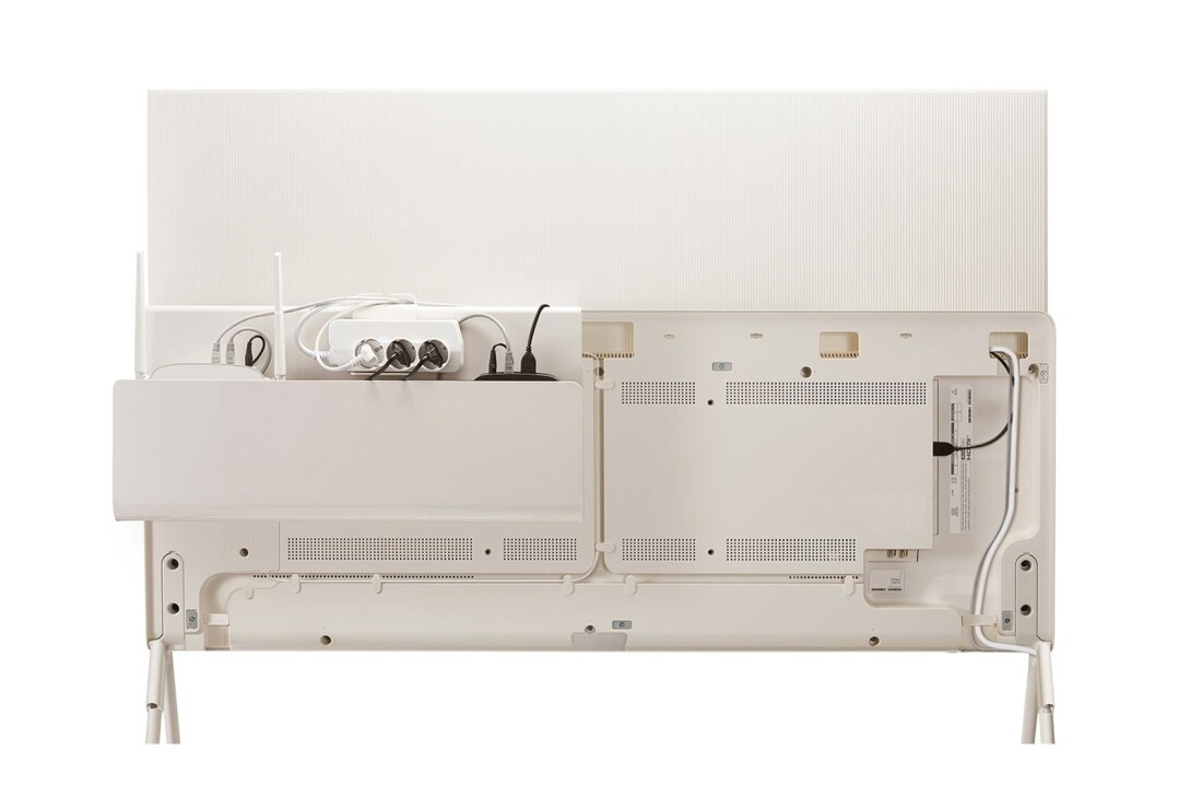 LG  LG OLED | Objet collection ''Pose'' , Posé teler tagantvaates, telerikatet ei ole kinnitatud, näha on teleri kaablikorraldusraam. Trükiseriiuli külge paigaldatud kaabli- ja tarvikusahtlis hoiustatakse ruuterit, pistikupesa ja digiboksi., 55LX1Q3LA, thumbnail 10