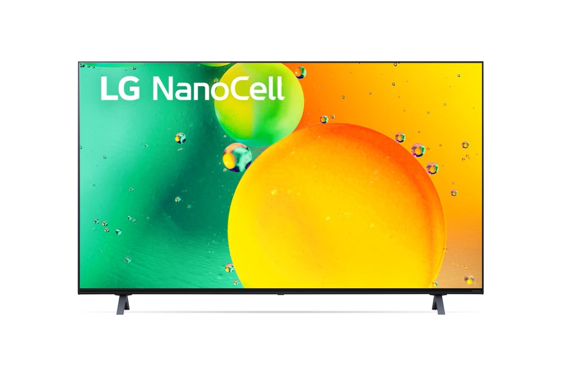 LG 65-tolline NanoCell 4K teler koos protsessor α5 , Prikaz LG NanoCell televizora spreda, 65NANO753QC