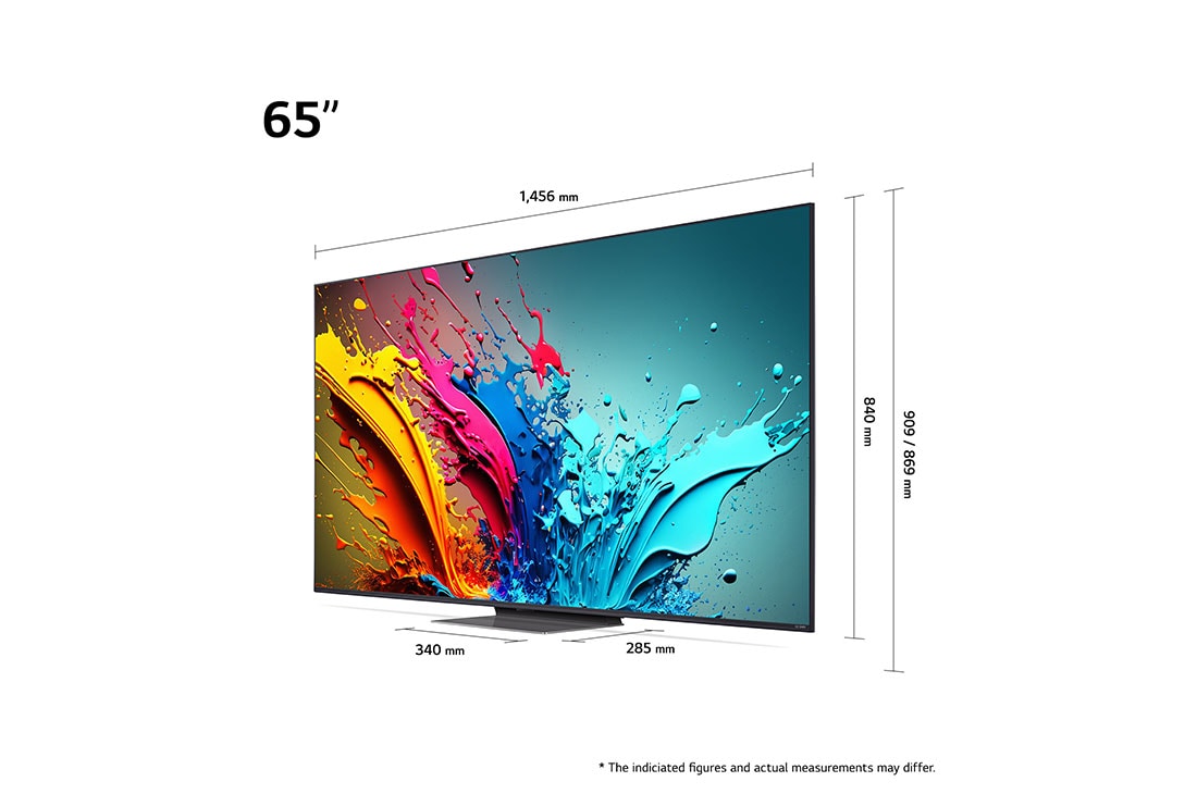 LG 65-tolline LG QNED AI 4K nuti TV QNED87 WebOS24 2024, Dimension view, 65QNED87T3B, thumbnail 2