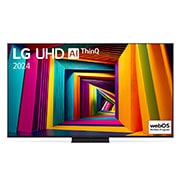 LG 75-tolline LG UHD AI 4K nuti TV UT91 WebOS24 2024, LG UHD TV, UT91 eestvaade, ekraanil tekst LG UHD AI ThinQ, 2024 ja webOS Re:New Program logo, 75UT91003LA, thumbnail 1