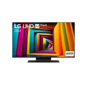 LG 43-tolline LG UHD AI 4K nuti TV UT91 WebOS24 2024, LG UHD TV, UT91 eestvaade, ekraanil tekst LG UHD AI ThinQ, 2024 ja webOS Re:New Program logo, 43UT91003LA, thumbnail 1