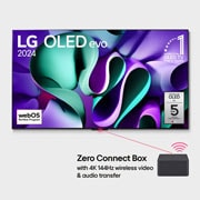 LG 65 Inch LG OLED evo M4 4K Smart TV 2024, LG OLED M4 ja Zero Connect Box selle all, 11 aastat maailmas esikohal olnud OLED-embleem ja webOS-i Re:New Program logo ja paneeli 5-aastase garantii logo ekraanil, OLED65M49LA, thumbnail 1