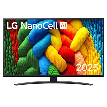 NanoCell TV teleri esivaade, ülanurgas on LG NanoCell Al logo. LG NanoCell NANO80 TV teler maalib värvikirevaid tekstuure.1