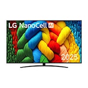 LG 86 tolline LG NanoCell AI 4K nuti TV NANO81 2025, NanoCell TV teleri esivaade, ülanurgas on LG NanoCell Al logo. LG NanoCell NANO80 TV teler maalib värvikirevaid tekstuure., 86NANO81A3A, thumbnail 1