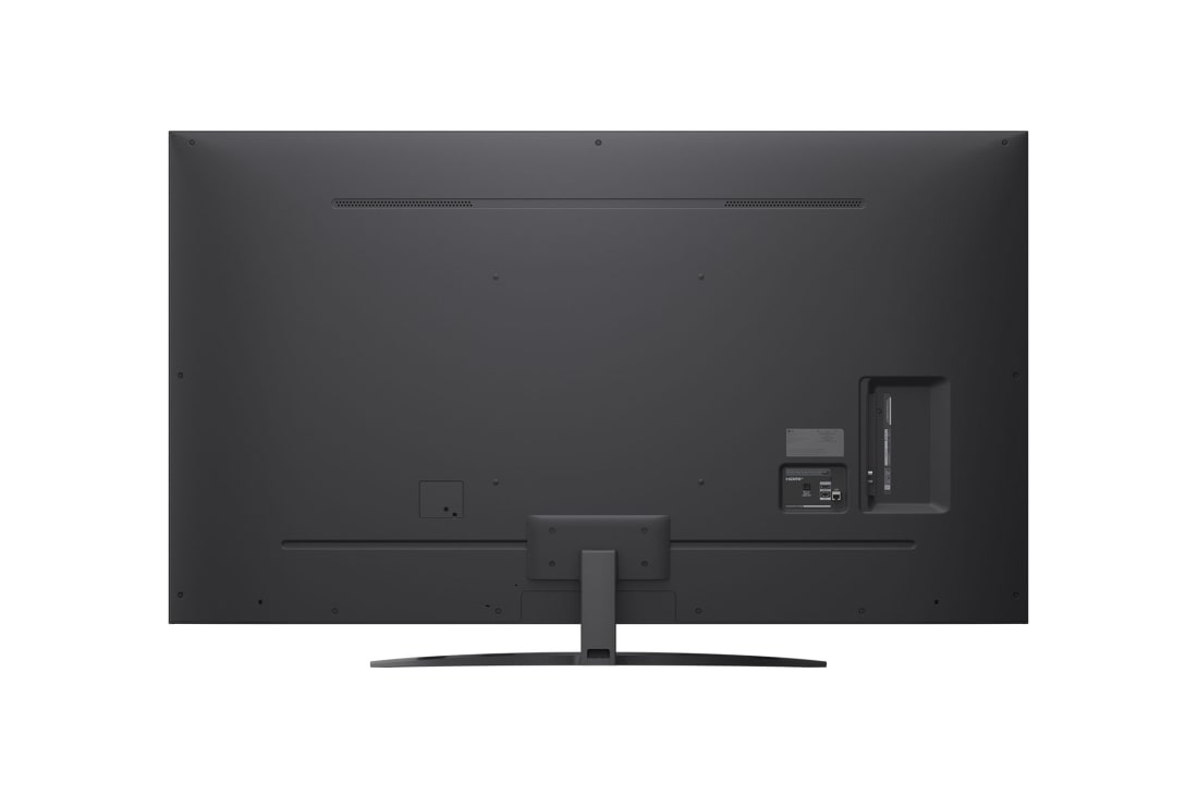 LG 75 tolline LG NanoCell AI NANO81 4K nutiteler 2025, LG NanoCell NANO80 AI 4K nutiteleri eest- ja külgvaade, mis näitab selle pikkuse, laiuse, kõrguse ja sügavuse mõõtmeid., 75NANO81A3A, thumbnail 4