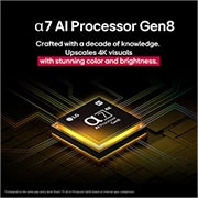 LG 75 tolline LG NanoCell AI NANO81 4K nutiteler 2025, Gen8 alpha 7 AI-protsessor süttib kollaselt ja sellest paistavad välja värvilised piksenooled. Pealkiri räägib sellest, kuidas protsessori abil saavutatakse 4K pildikvaliteet, säravad värvid ja heledu, 75NANO81A3A, thumbnail 8