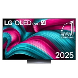 LG OLED evo AI C5 4K nutiteleri esivaade. Ekraanil on „12 aastat maailma nr. 1 OLED“ kirjaga embleem ja LG OLED evo AI 2025 logo.2