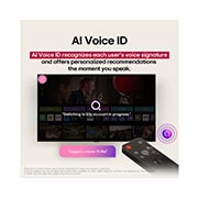 LG 83 tolline LG OLED evo AI C5 4K nuti TV OLED83C51 2025, LG TV teleriekraan, ning esiplaanil on kaugjuhtimispult AI Magic Remote. AI-nupp on valgustatud ja kõnemullis on tekst – soovita mulle filmi, mis võiks mulle meeldida. Ekraanil näeme kasutaja ikooni E, OLED83C51LA, thumbnail 10