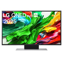 LG QNED evo QNED87 TV teleri esivaade, LG QNED evo AI Logo on ülanurgas. LG QNED evo QNED87 TV teler maalib värvikirevaid tekstuure.2