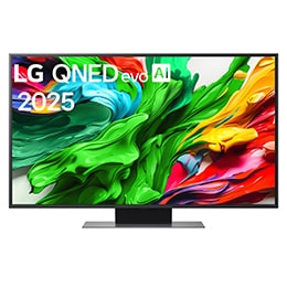 LG QNED evo QNED85 TV teleri esivaade, LG QNED evo AI Logo on ülanurgas. LG QNED evo QNED85 TV teler maalib värvikirevaid tekstuure.2