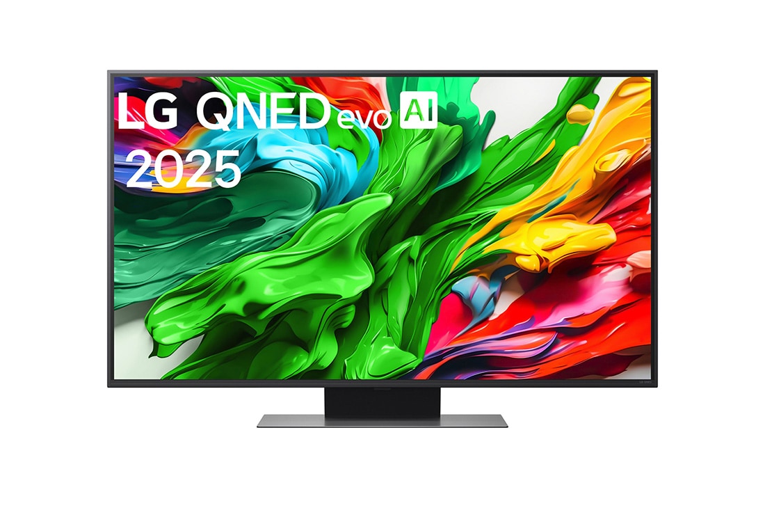 LG 50-tolline LG QNED evo AI 4K nuti TV QNED86 2025, LG QNED evo QNED85 TV teleri esivaade, LG QNED evo AI Logo on ülanurgas. LG QNED evo QNED85 TV teler maalib värvikirevaid tekstuure., 50QNED86A3C